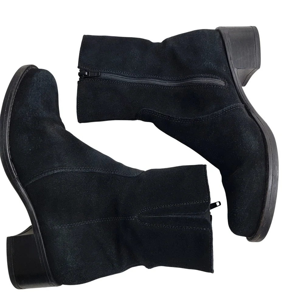 La Canadienne Black Suede Waterproof Ankle Boots Block Heel 32630 7.5 M Canada